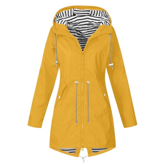 Dezsed Rain Jacket Women Lightweight Raincoat Women Casual Solid Jacket Outdoor Plus Size Hooded Windproof Loose Coat Yellow XXL