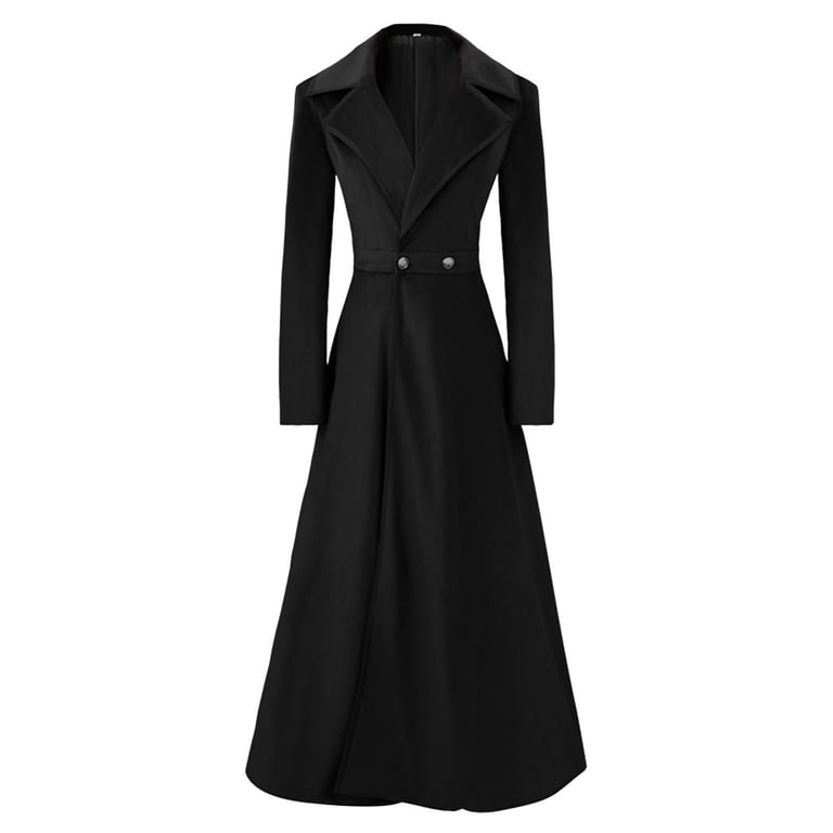 women's dress winter jacket Dezsed Renaissance for Women Clearance Fashion Fall And Solid Color Long Sleeve Mid-Length Flowy Windbreaker Black XL Color:Black Smooth-Ivory sale-July 4th 2026 Exclusion Black Lace Long Sleeve feminine and romantic