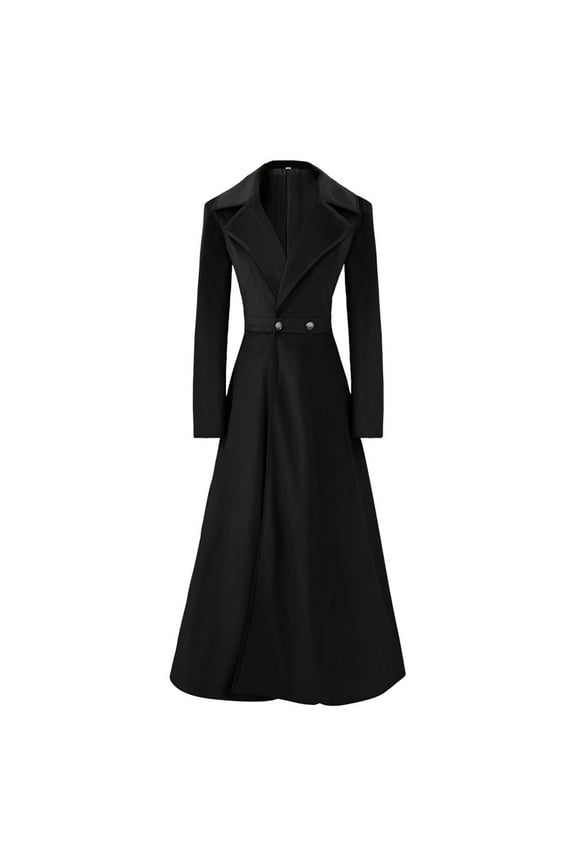 Renaissance Dress for Women Women's Fashion Fall And Winter Solid Color Long Sleeve Mid-Length Flowy Windbreaker Jacket Black XXL