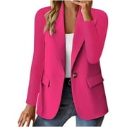 Dezsed Retro Notch Lapel One Button Casual Blazer Clearance Women's Fashion Solid Button Suit Coat Long Sleeve Hatless Casual Coat/Jacket HotPink XL