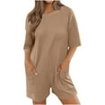 thumbnail image 1 of Dezsed Rompers for Women Casual Short Sleeve Oversized Athletic Workout Reversible Loose Tee Romper Deep Pockets Khaki XXL, 1 of 9