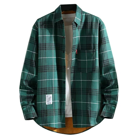 Dezsed Shacket Jacket Men Men's Plush Thick Warm Plaid Shirt Fall And Winter Jacket Green M