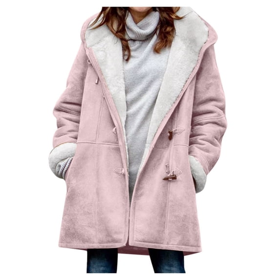 Dezsed Sherpa Fleece Outerwear Overcoat Women Winter Plus Size Solid Plus Velvet Coat Long Sleeve Horn Buckle Pocket Overcoat Pink XXL
