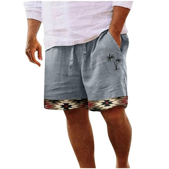 Dezsed Shorts for Men Casual Lightweight Print Elastic Waist Straight Half Beach Shorts with Pocket Gray M on Clearance