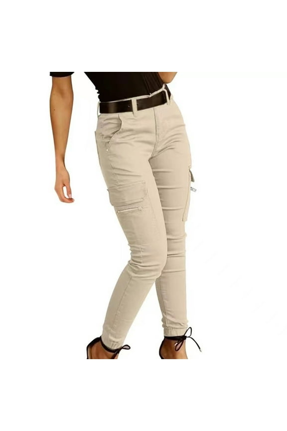 Skinny Pants for Women Stretch Slim Leg High Waist Pull on Pants with Pockets Casual Pencil Trousers for Work Beige XL