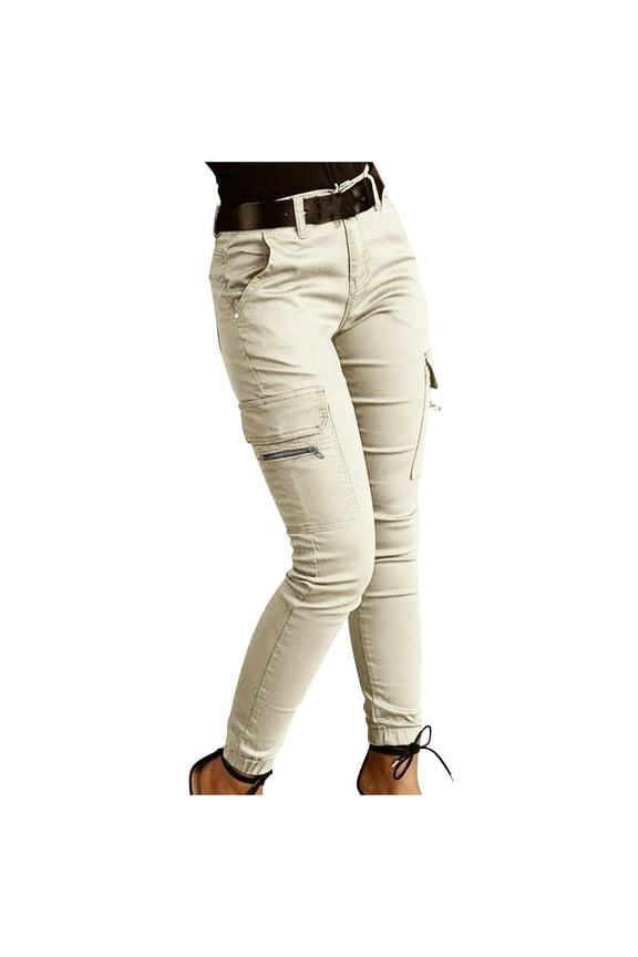 Skinny Pants for Women Stretch Slim Leg High Waist Pull on Pants with Pockets Casual Pencil Trousers for Work White L