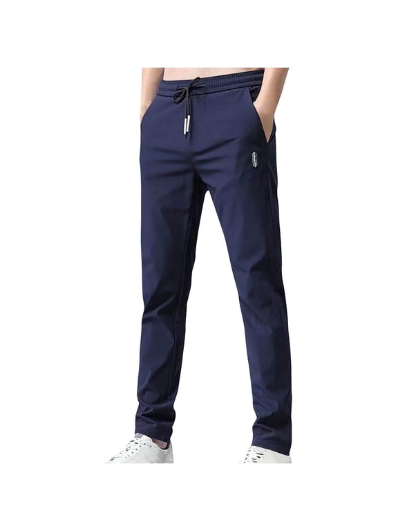 Slim Stretch Golf Pants Men Summer Quick Dry Lightweight Comfort Casual Pants Classic Drawstring Trousers with Pockets Navy XL