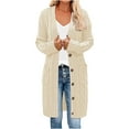 thumbnail image 1 of Dezsed Solid Open Front Long Knited Cardigan Sweater for Women Clearance Women Casual Long Sleeve Stripe Patchwork Long Cardigan Tops Blouse Coat White M, 1 of 7
