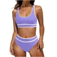 thumbnail image 1 of Dezsed Sport Bathing Suit for Women 2 Piece Bikini Set Hawaiian Tropical Print Swimsuits Swim Cami Bra And Ruffles Bathing Sets Beachwear Purple S, 1 of 5