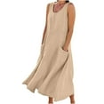 thumbnail image 1 of Dezsed Summer Dresses for Women Casual Loose Cotton Linen Dresses with Pockets Beach Vacation Sleeveless Flowy Sundresses Khaki 2XL, 1 of 9
