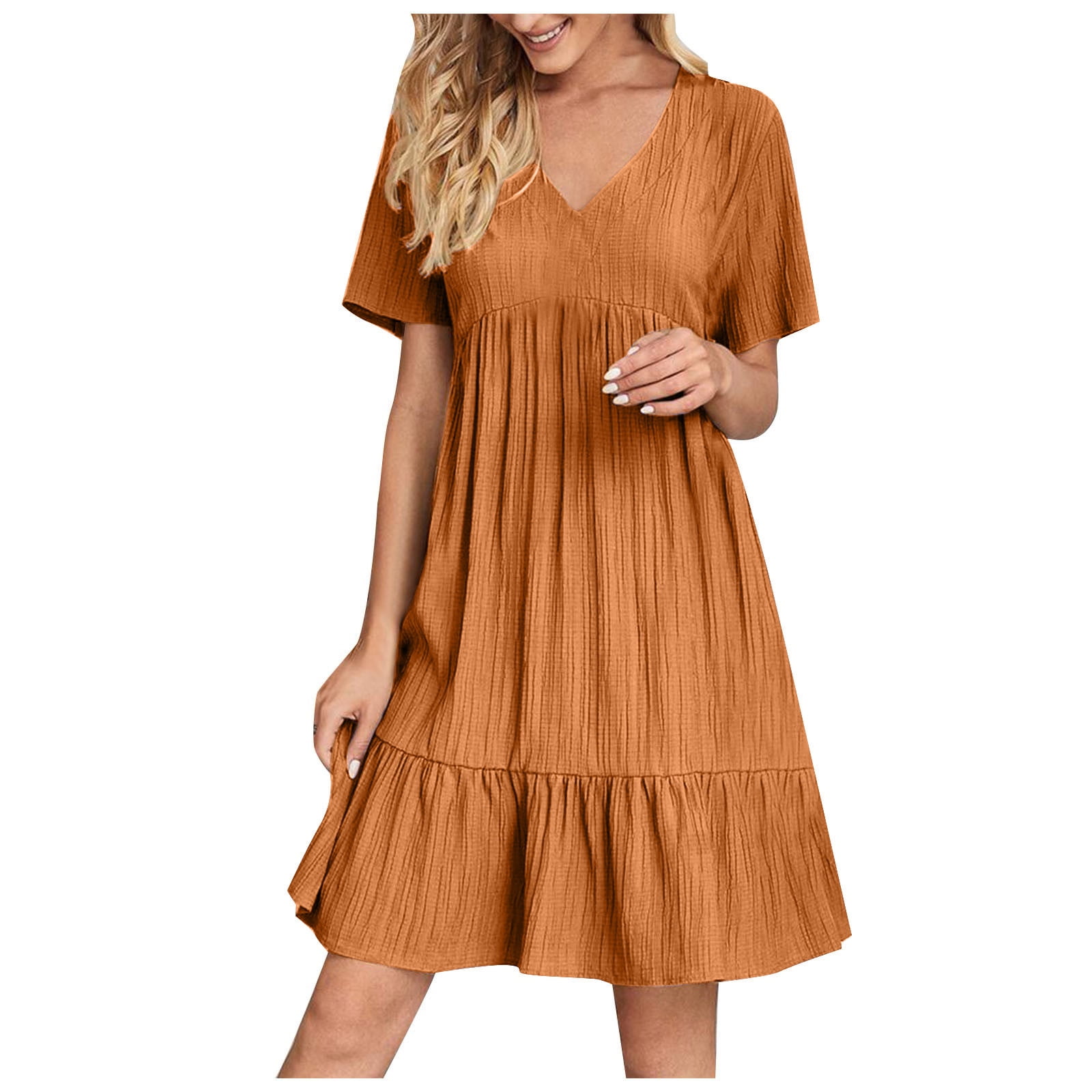 Women's Short Sleeve Boho Sundress With Pockets - Floral A-Line Summer Dress For Beach & Casual Wear