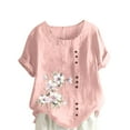 thumbnail image 1 of Dezsed Summer Tops for Women Summer Casual Round Neck Short Sleeve Flower Printed Loose Shirt Tops Tunic Blouses Pink XXL, 1 of 5