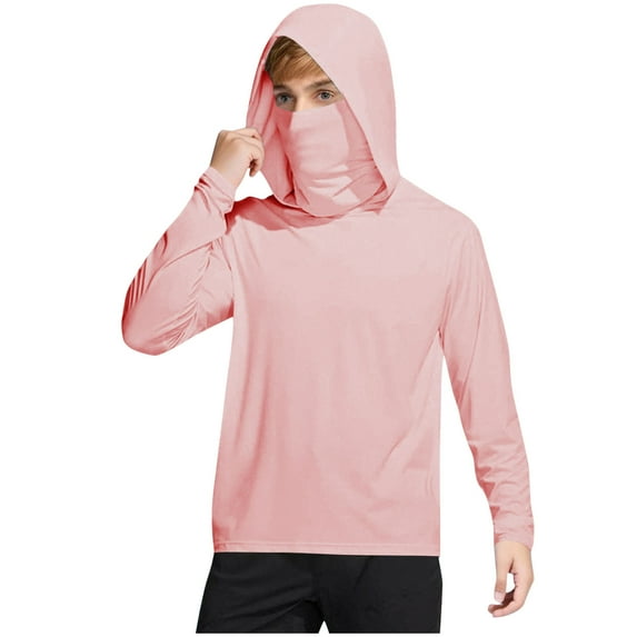 Dezsed Sun Hoodies for Kids Summer Long Sleeved Outdoor Breathable Sports Solid Pullover Tops with Sun Protection Mask 14-15 Years Pink