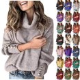 thumbnail image 1 of Dezsed Sweaters for Women Fall Winter Turtleneck Sweater Lightweight Long Sleeve Pullover Tops Loose Knitted Jumper with Button Gray 4XL, 1 of 7