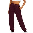 thumbnail image 1 of Dezsed Sweatpants For Women Cargo Pants Drawstring Baggy Bottom Sweatpants Pockets High Waist Sporty Gym Athletic Jogger Pants Lounge Trousers Wine L, 1 of 4
