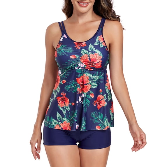 Dezsed Tankini Swimsuits for Women Two Piece Bathing Suits Floral Print Tank Top with Boyshorts Swimwear Multicolor L