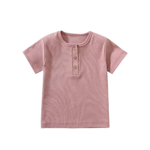 Dezsed Toddler Baby Boy Short Sleeve Shirts Comfortable Solid Color Button Round Neck Summer T-Shirt Tops Kids Boys Girls Clothes 2 Years Pink