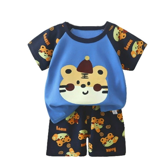 Dezsed Toddler Baby Boy Summer Clothes Kids Summer Cute Printed Round Neck Short Sleeve T-Shirts Tops Shorts 2Pcs Clothes Set Blue 4-5 Years
