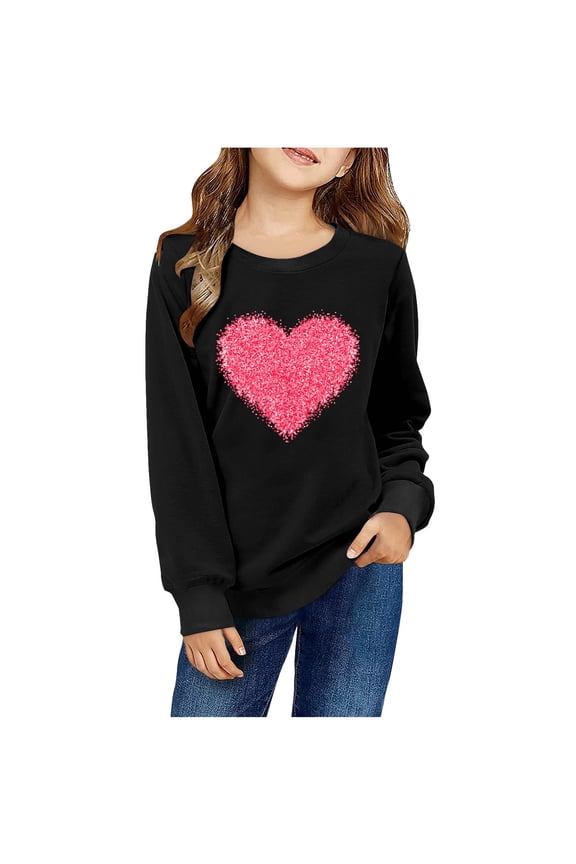 Toddler Baby Girls Long Sleeve Shirts Valentine's Day Printed Shirt Cotton Sweatshirts for Girls Kids Pullover Tops 4-5 Years Black