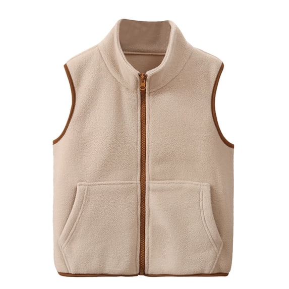 Dezsed Toddler Boys Full Zip Fleece Vests Jacket Children's Sleeveless Outerwear Warm Jacket with Pockets Fall Clothes Khaki 7-8 Years