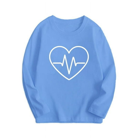 Dezsed Toddler Boys Girls Valentine Shirts Raglan Long Sleeve Tees Kids Love Heart Graphic Tops Cotton Pullover 11-12 Years Sky Blue