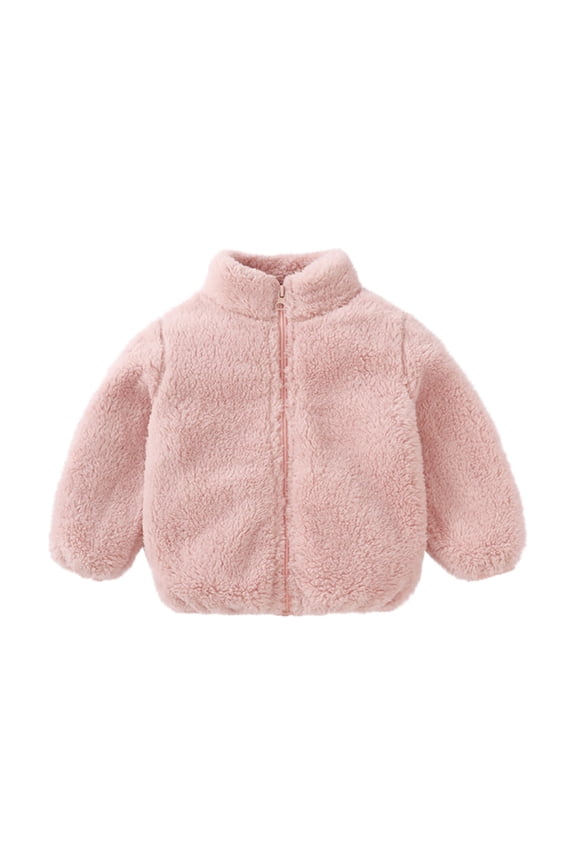 Toddler Fleece Jacket Toddler Baby Grils Fleece Outwear Boys Zipper Solid-color Thick Kids Warm Coat 1-2 Years