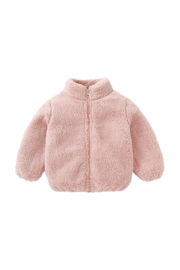 Toddler Fleece Jacket Toddler Baby Grils Fleece Outwear Boys Zipper Solid-color Thick Kids Warm Coat 3-4 Years Pink