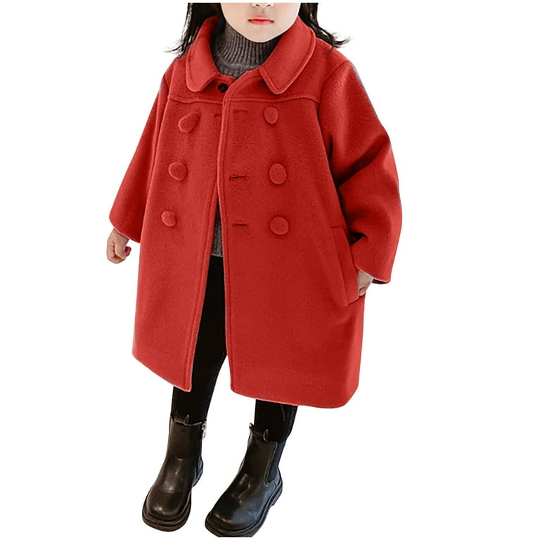 Dezsed Toddler Girls Dress Clearance Toddler Girls Dress Coat Jacket Kids Long Sleeve Button Trench Pocket Long Winter Peacoat Outerwear Red 4 5 Years
