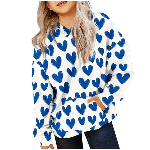 Dezsed Toddler Girls Sweatshirts Casual Pullover Crewneck Hoodies Children's Shirt Long Sleeved Pattern T-shirt Printed Hooded Sweatshirt for 13-14 Years Light Blue
