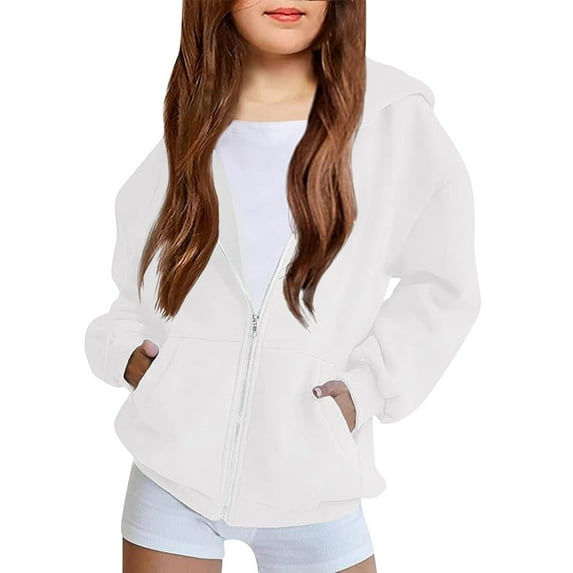 Dezsed Toddler Girls Zip Up Hoodie Sweatshirts Toddler Kids Boys Girls Fashion Cute Solid Color Print Long Sleeve Pocket Zipper Hoodies Coat for 4-5 Years White