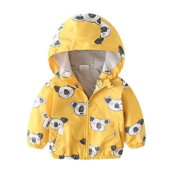 Dezsed Toddler Rain Jacket Baby Boy Girl Cute Printed Raincoat Hoodies Full Zip Lightweight Windbreakers Jacket Outwear Yellow 5-6 Years