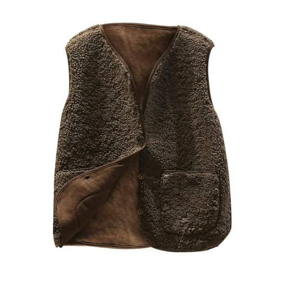 Dezsed Toddler Sherpa Fleece Vest Jacket Lightweight Fall Winter Warm Outerwear Sleeveless Solid Jackets with Button 13-14 Years Coffee