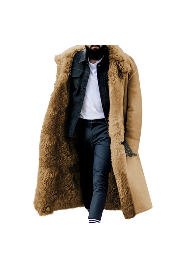 Trench Coat Men Men Casual Solid Winter Turndown Keep Warm Single-breasted Windbreaker Thicken Over The Knee Overcoat Coat Khaki XXXXXL