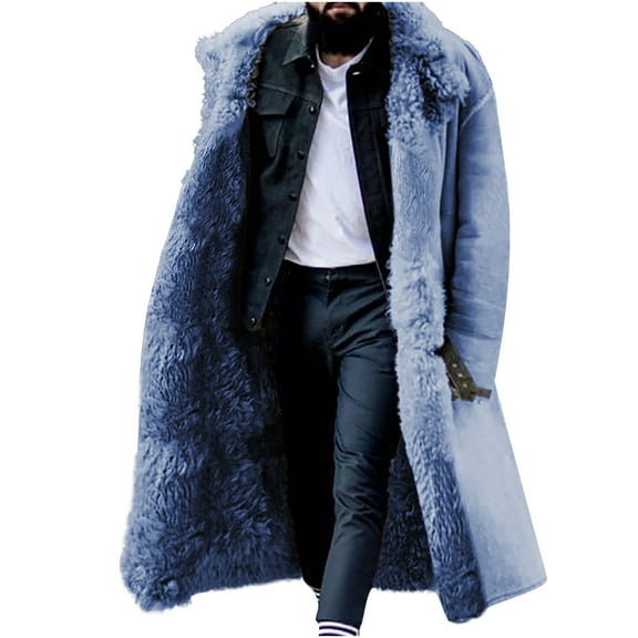 Dezsed Trench Coat Men Men Casual Solid Winter Turndown Keep Warm Single-breasted Windbreaker Thicken Over The Knee Overcoat Coat Blue L