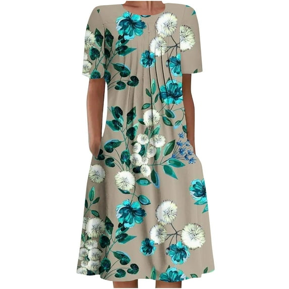 Dezsed Tshirt Dress for Women Casual Plus Size Summer Midi Dress Boho Floral Print Loose Flowy Long Dresses with Pockets Dark Gray L