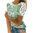thumbnail image 1 of Dezsed Tshirts Shirts for Women Fashion Summer Round Neck Leisure Short Sleeve Printed Lace Stitching Tops Green XXXXL, 1 of 5