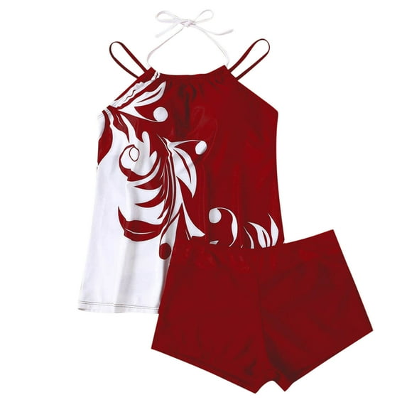 Dezsed Two Piece Tankini Swimsuits for Women 2025 Tummy Control Bathing Suit Top with Boyshorts Flowy Women' Swimwear Red L