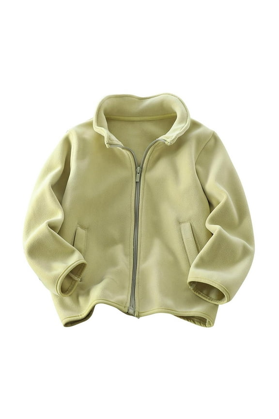 Unisex Boys Girls Fleece Full Zip Jackets Sherpa Sweatshirt Long Sleeve Solid Classic Fit Lightweight Outerwear 5-6 Years Green