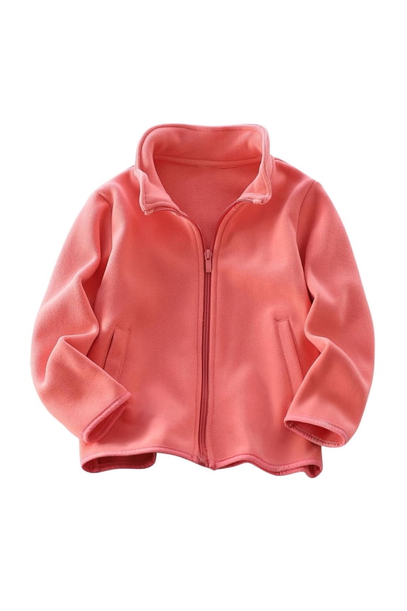 Unisex Boys Girls Fleece Full Zip Jackets Sherpa Sweatshirt Long Sleeve Solid Classic Fit Lightweight Outerwear 5-6 Years Pink