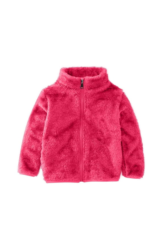 Unisex Boys Girls Fleece Full Zip Jackets Winter Warm Sherpa Outerwear Long Sleeve Solid Lightweight Jackets 1-2 Years Hot Pink
