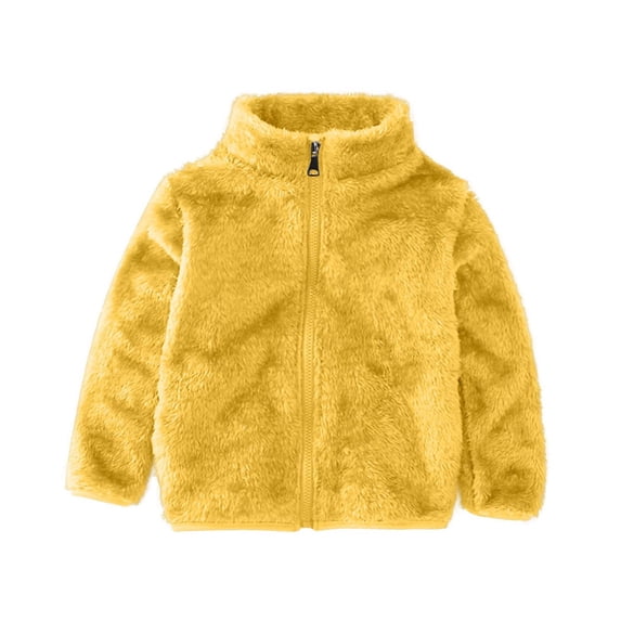 Dezsed Unisex Boys Girls Fleece Full Zip Jackets Winter Warm Sherpa Outerwear Long Sleeve Solid Lightweight Jackets 3-4 Years Yellow