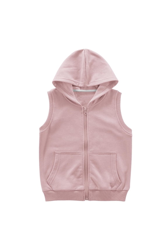 Dezsed Unisex Boys Girls Full Zip Outerwear Vests Cotton Hoodie Sleeveless Solid Hooded Lightweight Jackets 12-13 Years Pink
