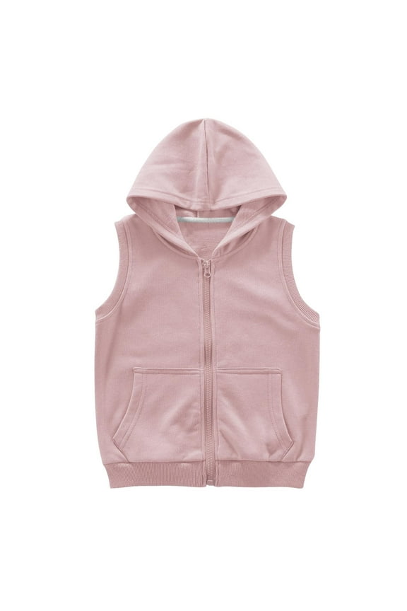 Unisex Boys Girls Full Zip Outerwear Vests Cotton Hoodie Sleeveless Solid Hooded Lightweight Jackets 9-10 Years Pink