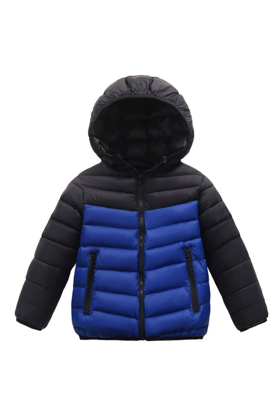 Unisex Boys Girls Hooded Puffer Coats Long Sleeve Color Block Full Zip Outerwear Mid-Weight Winter Warm Jackets 16-17 Years Blue