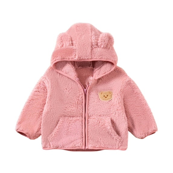 Dezsed Unisex Boys Girls Sherpa Full Zip Hooded Outerwear Jackets Long Sleeve Solid Classic Fit Lightweight Fleece Jackets 2-3 Years Pink