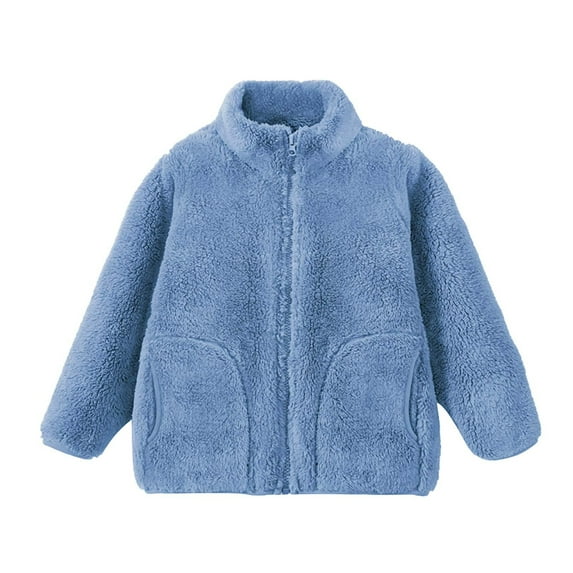 Dezsed Unisex Boys Girls Sherpa Full Zip Outerwear Fleece Jackets Long Sleeve Solid Winter Warm Lightweight Jackets 11-12 Years Blue