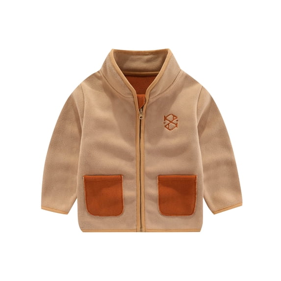 Dezsed Unisex Boys Girls Sherpa Full Zip Outerwear Jackets Long Sleeve Color Block Lightweight Jackets Spring Clothes 6-7 Years Khaki