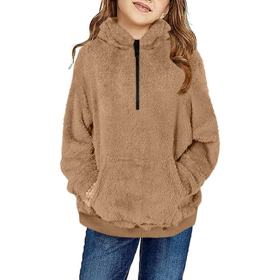 Dezsed Unisex-kids Fuzzy Fleece Pullover Hoodies Sweatshirt Toddlers Girls Boys Fleece Hoody Jackets Kids Zip Up Outerwear Coat Kids Sweatshirt for 12-24 Months Brown