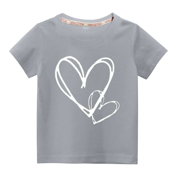 Dezsed Valentine's Day Shirts Boys Girls Love Heart Graphic T-Shirt Valentine Short Sleeve Crew Neck Tee Tops 3-4 Years Gray