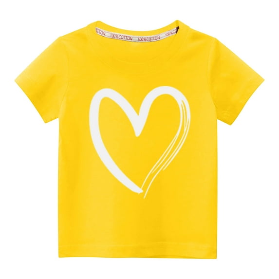Dezsed Valentine's Day Shirts Boys Girls Love Heart Graphic T-Shirt Valentine Short Sleeve Crew Neck Tee Tops 4-5 Years Yellow